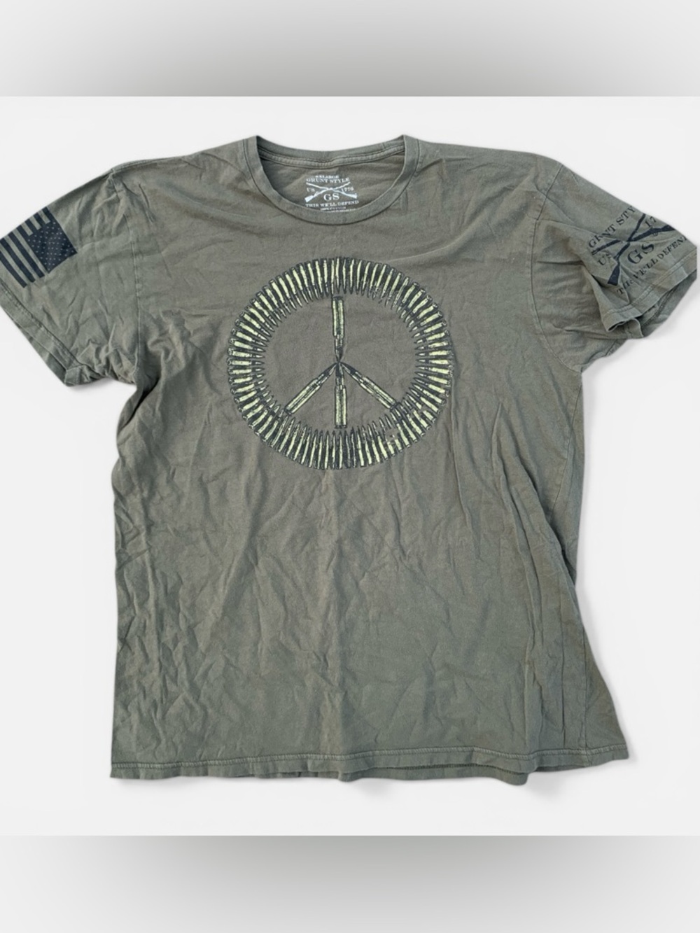 Grunt Style Army Green Graphic Peace Bullets Crewneck T-Shirt XXL